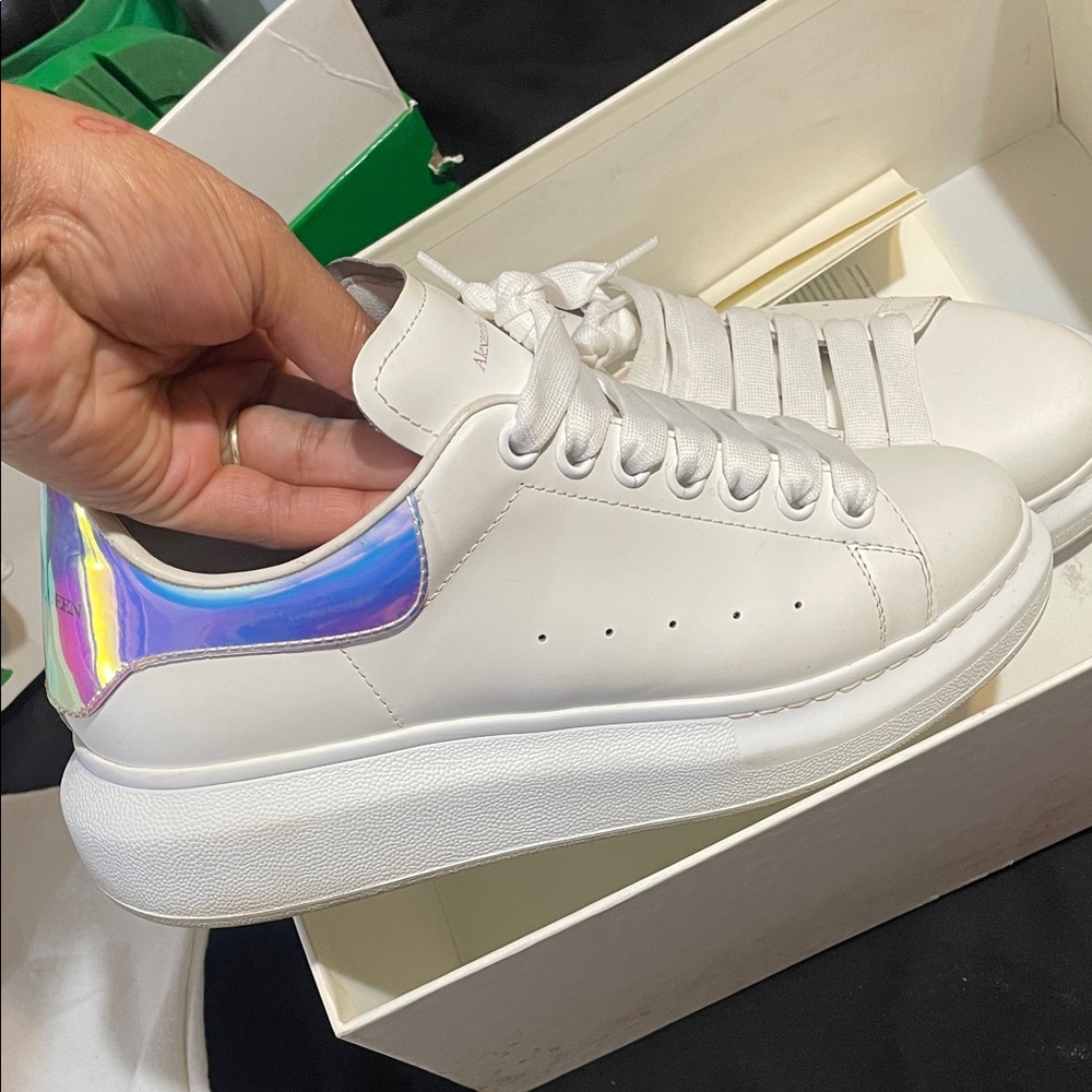 Alexander McQueen White Sneakers with Iridescent Accent